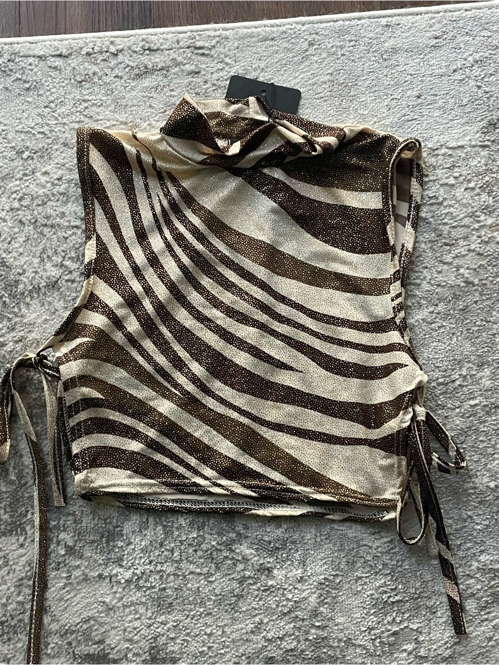 NWT pretty little thing high neck sparkly brown/tan top! party going out top! - Picture 1 of 6